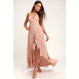 Lulus In Love Forever Nude Lace-up High-low Maxi Dress Pink - Size S